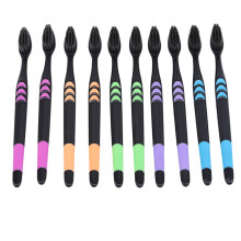 10pcs Eco Friendly Bamboo Charcoal Toothbrush Soft Bristle for Adults Travel Set Black