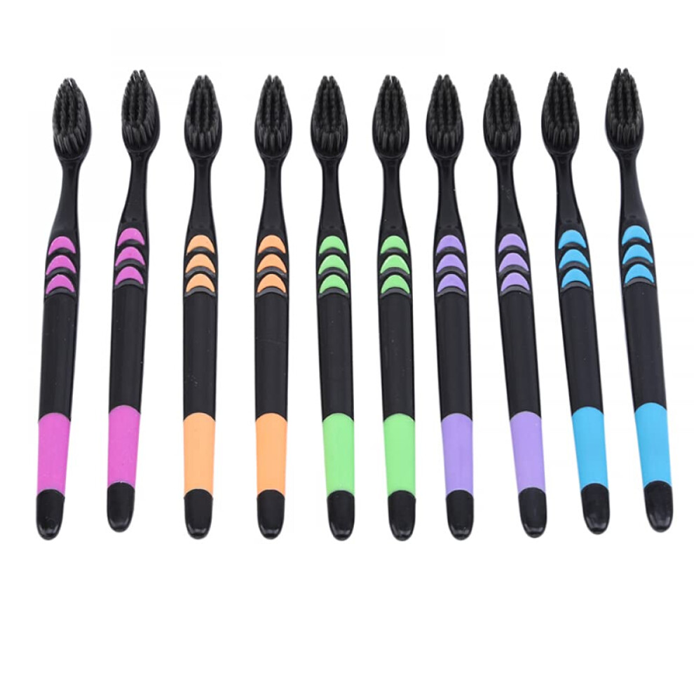 Black 10Pcs Eco Friendly Bamboo Charcoal Toothbrush Soft Bristle For Adults Travel Set