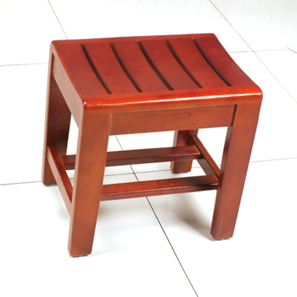 Bathroom Stool with Storage Shelf and NonSlip Feet, Compact Wooden Shower Stool for Home