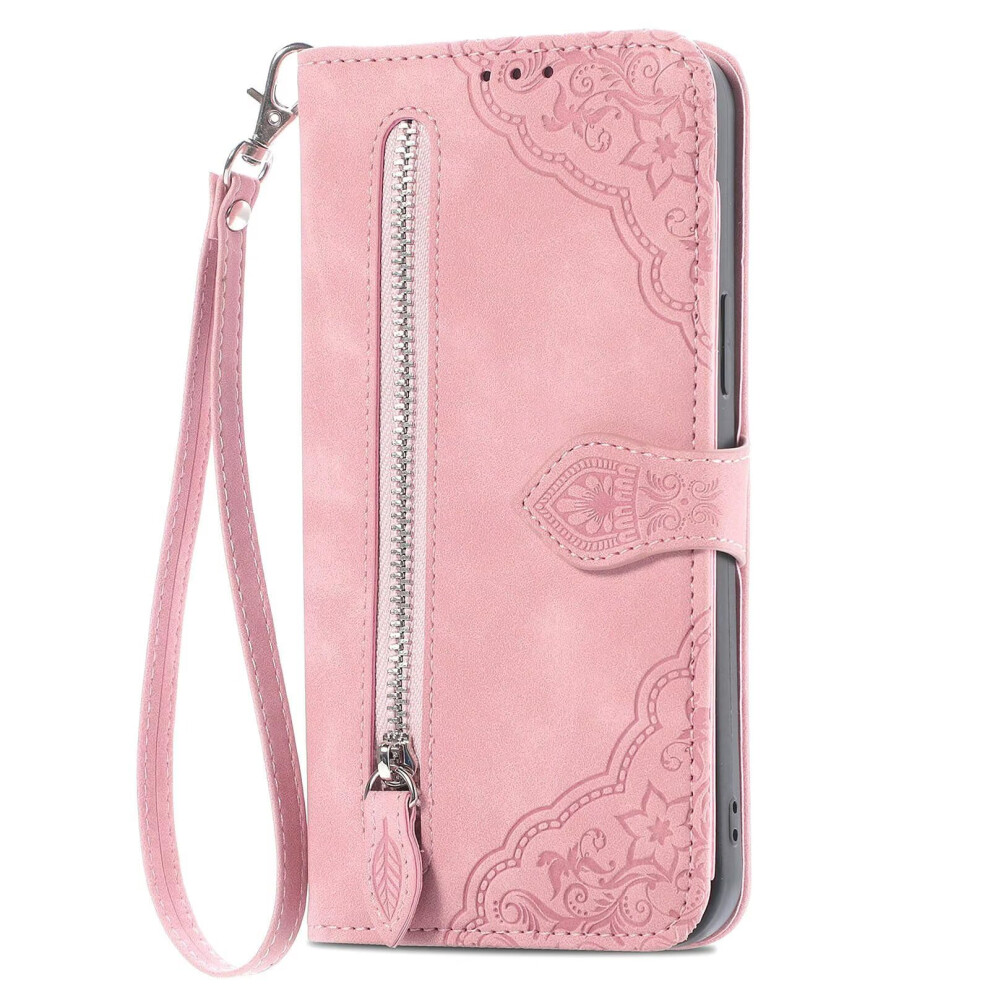 Wallet Case Leather Flip Cover With Card Slots Zipper Pocket Kickstand Magnetic Folio For Infinix Hot 20S Pink 9330225268253
