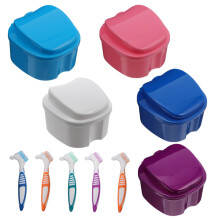 10pcs Multicolor Denture Storage Case with Cleaning Brush for Retainers and Mouth Guards