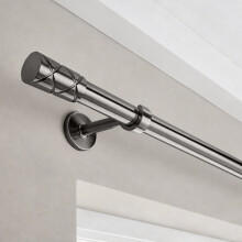 (120-210cm (3.9-6.9ft), Black Nickel) Extendable Engraved Cylinder Curtain Pole Set with Elegant Finials - Complete Kit with Fittings