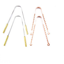 Copper and Brass Tongue Scraper Set for Bad Breath Removal, Reusable Metal Cleaner with Box, 4 Pack