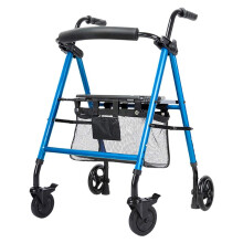 Rolling Walker with Seat and Brakes, Folding Upright Design, 6 Inch Wheels, Height Adjustable, Blue