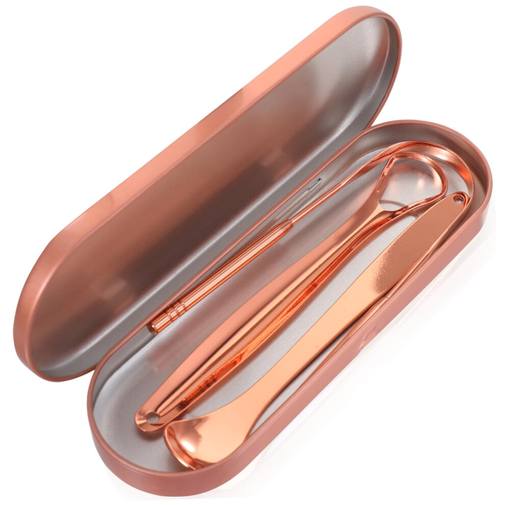 Gold Doublesided Stainless Steel Tongue Scraper With Case, Finish For Bad Breath Relief