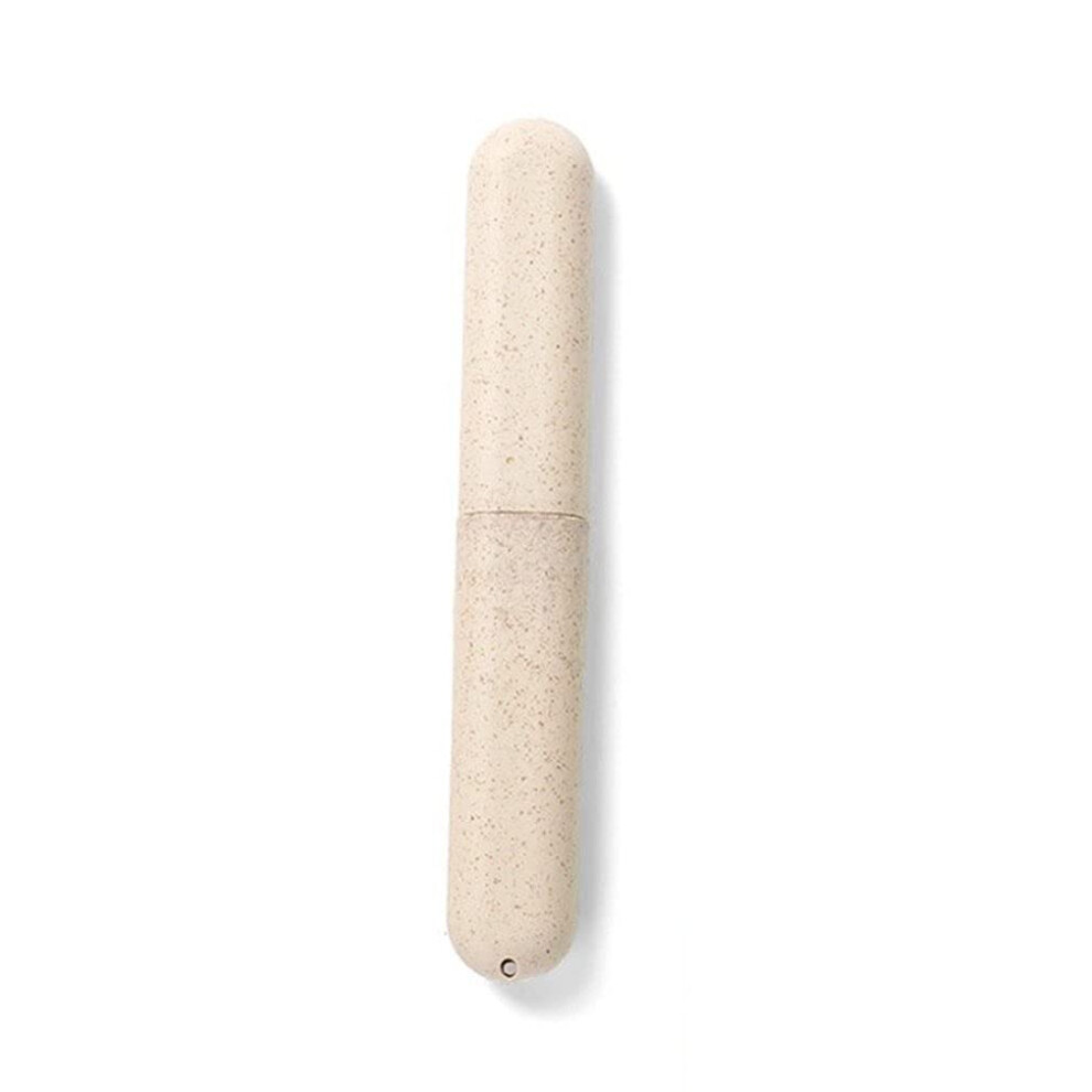 Beige Travel Toothbrush Case With Breathable Ventilation Slots, Compact Holder For Camping, School,