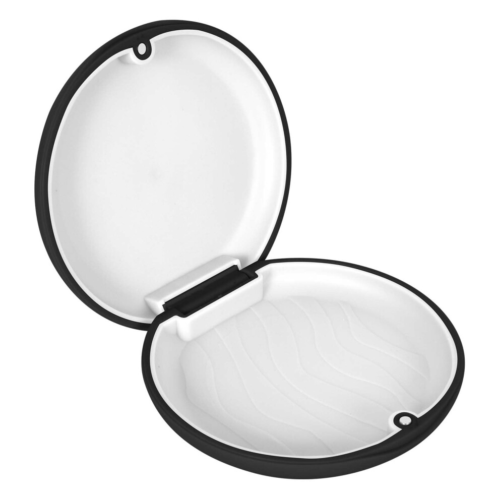 Black Denture Case With Magnetic Lock, Compact Travel Orthodontic Retainer Box,