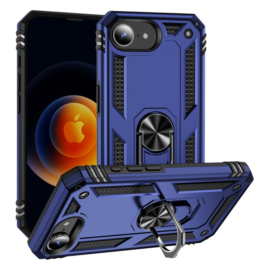 Military Grade Shockproof Heavy Duty Case For Iphone 16E With 360 Rotatable Kickstand And Magnetic Car Mount Blue 9073542711940