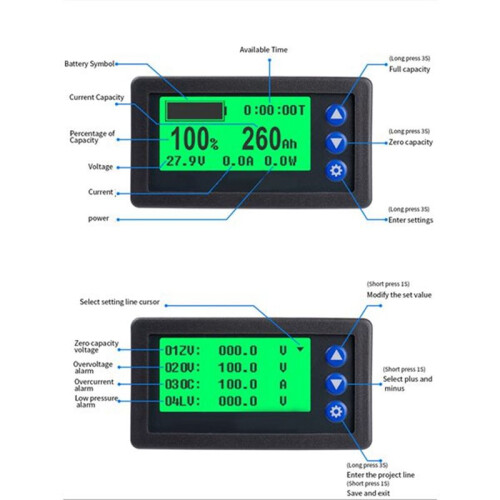 DC9-100V LCD Digital Hall Coulomb Meter Ammeter Voltmeter 50A Voltage Current Meter Battery Indicator Tester 1
