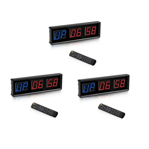 3X Gym Timer,LED Interval Timer Digital Countdown Wall Clock Fitness Timer,1.5Inch Digits Down/ Clock Stopwatch