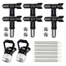 Airless-Farbset, 6 Doppelseitige Airless-Farbdüsen, 2 Düsenschutze und 6 Filter für Den Bau, Zaunschwarz