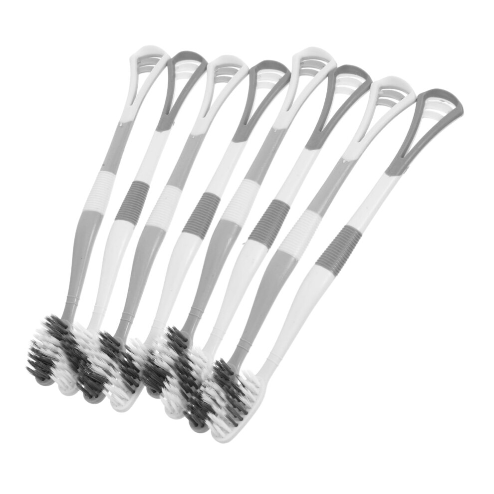 8pcs DualHead Silicone Toothbrush and Tongue Scraper Kit with Gentle Bristles and Travel Holder