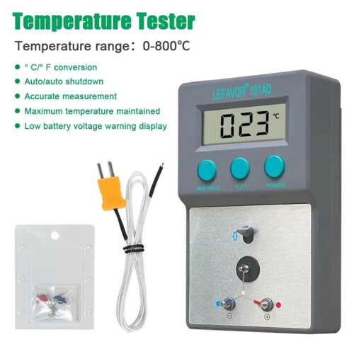 LEFAVOR Termômetro de Ponta de Ferro de Solda LF191AD 0-800 C com Sensor 5X Sem Chumbo e Interruptor Termopar Tipo K C/F 2