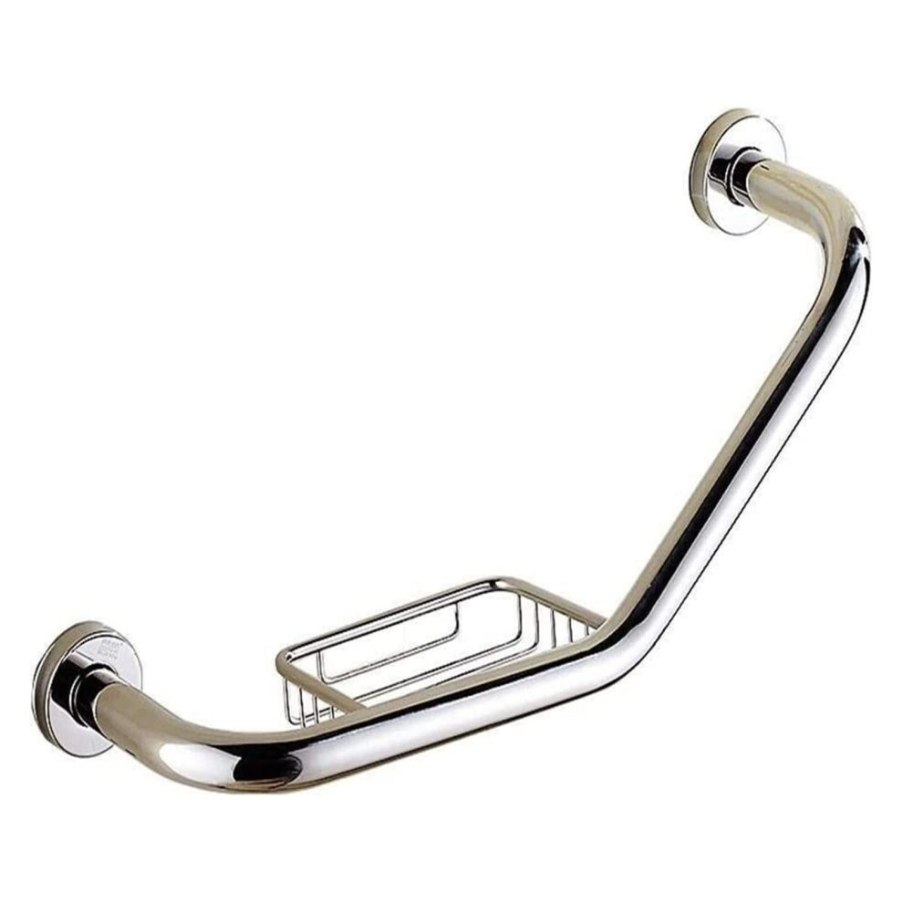 Silver Grab Bars For Bathroom 135 Curved Stainless Steel Handrail With Soap Dish Wall Mounted