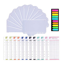 A6 Binder Pockets 12Pcs Binder Pockets Budget Planner,Clear PVC 6 Holes Clear Sleeves Zipper Folder for Notebook Planner