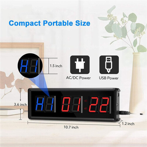 3X Gym Timer,LED Interval Timer Digital Countdown Wall Clock Fitness Timer,1.5Inch Digits Down/ Clock Stopwatch 2