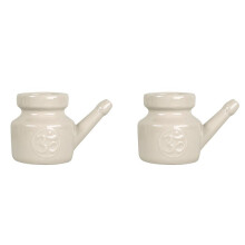 2X Pote Neti de Cerâmica 350Ml para Limpeza de Nariz, Durável, À Prova de Vazamento, para Lavagem Nasal, Lavagem de Nariz, Homens, Mulheres, Cinza