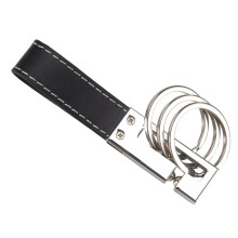 Genuine Leather Belt 3 Loop Strap Quick Release keyring Keychain Key Fob ring Black + Silver