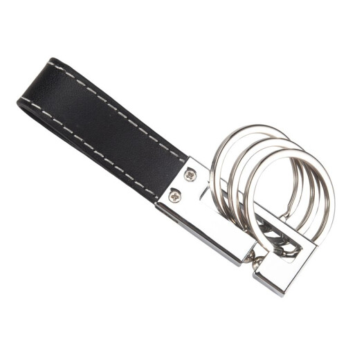 Genuine Leather Belt 3 Loop Strap Quick Release keyring Keychain Key Fob ring Black + Silver