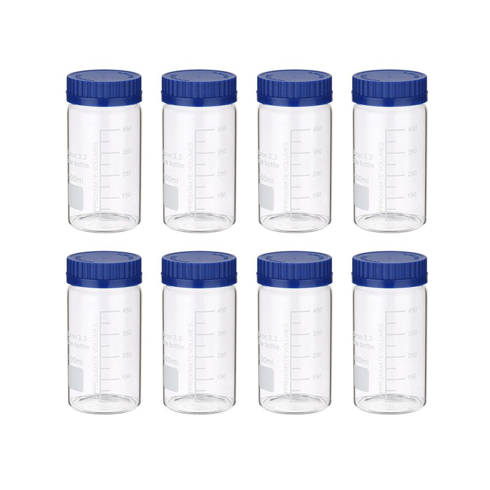 8 Pack Reagent Media Storage Bottles, 500Ml Borosilicate Glass Wide Mouth Graduated Round Bottles With Gl32 Screw Cap 6032355982766