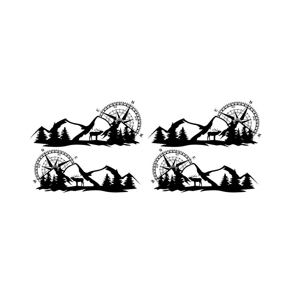 4X Body Sticker Decal Large Compass Navigation With Mountain Deer For Van Motorhome Black 4713543574247