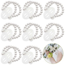 64Pcs Elastic Pearl Wrist Bands Corsage Accessories Wedding Wrist DIY Artificial Flowers Decor for Wedding Beach Party