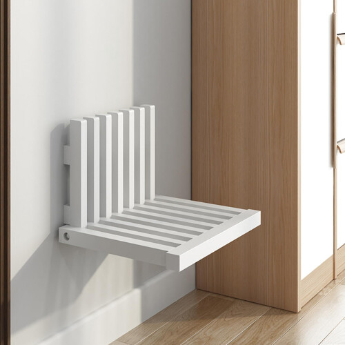 Wall Mounted Folding Bench Solid Wood Seat for Entryway Shoe Changing and Shower Use