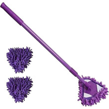 Triangle Mop with 180 Rotating Triangle Head, Adjustable Telescopic Handle, 3 Chenille Mop Heads, Purple