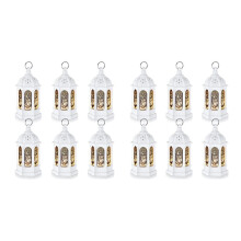 12Pcs Ramadan Candle Mubarak Lantern LED Eid Mubarak Lantern Moon Star Lights Moroccan Style Hanging Lantern B