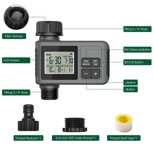 Water Timer Intelligent 1-Outlet Irrigation Watering System Sprinkler Timer Garden Programmer LCD Display