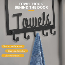 Over the Door 5 Hooks Door Hanger, over the Door Towel Rack Bathroom Organizer for Hanging Towels Robe Shirt Hat-Black