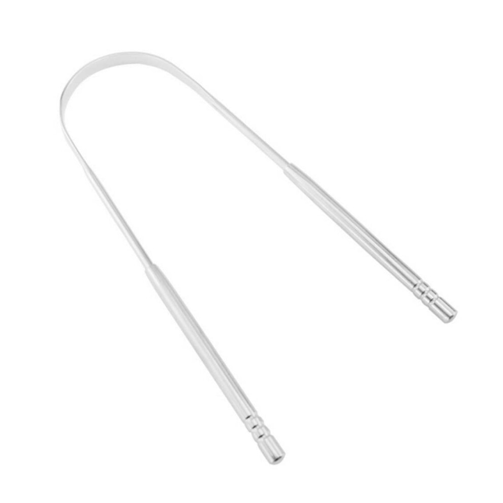 Silver Stainless Steel Tongue Scraper Cleaner With Ergonomic Curved Design For Oral Hygiene Travel