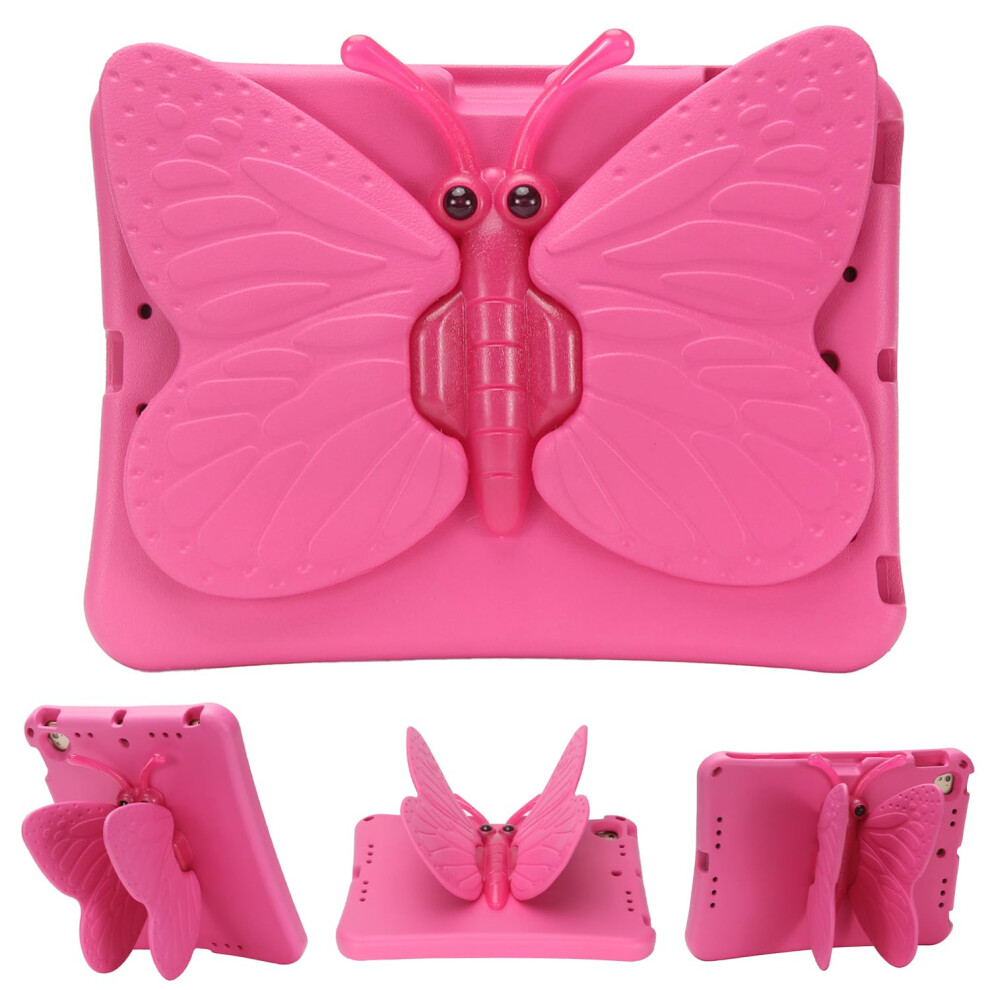 Kids Case for iPad 9.7 with 360 Rotating Stand, Shockproof Butterfly Design for iPad 6th 5th Gen Air 1 2, Rose