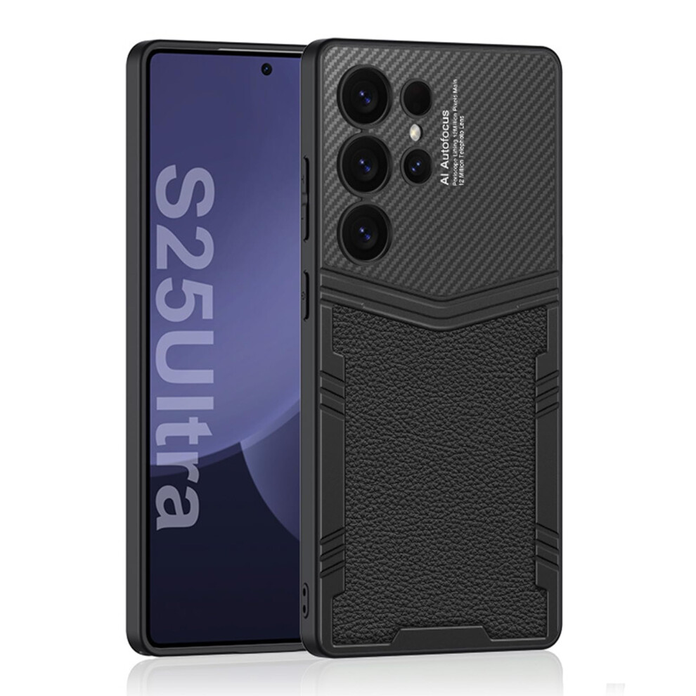 Case For Samsung Galaxy S25 Ultra Slim Lychee Pattern Leather Cover With Allinclusive Lens Protection, Black 9330225000525