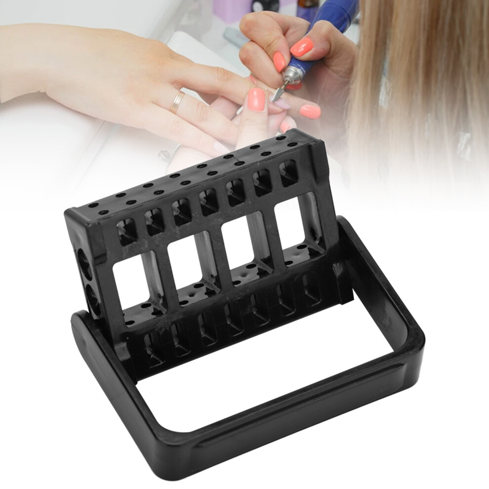 Black 16-Hole Nail Art Drill Bit Holder Rack, Plastic, Salon & Home Tool Organizer
