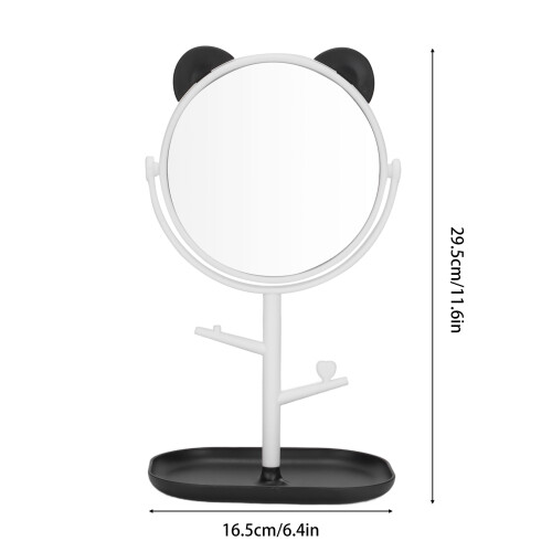 Cosmetic Cat Ears Adjustable Vanity Mirror with Storage Tray Black 2