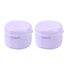PP Denture Cup with Lid 2 Pcs Denture Soaking Container Retainer Bath, DoubleLayer Storage with Drain Basket Denture Case Travel(Purple)