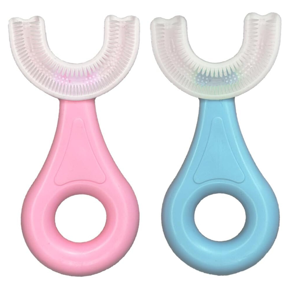 Kids UShaped Toothbrush 2 Pack with Gentle Silicone Bristles for 360 Oral Cleaning Ages 26