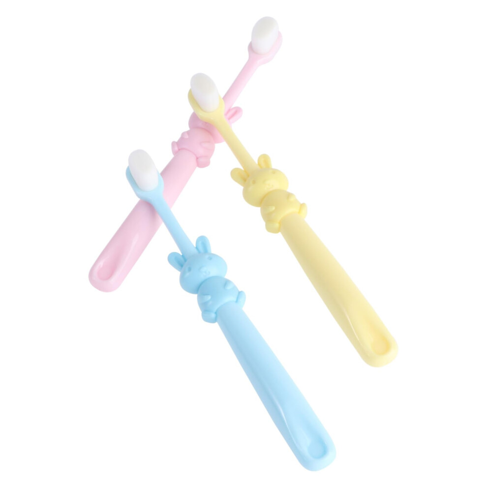 Yellow Kids Toothbrush 3Pcs Soft Bristles With Ergonomic Grip And Cartoon Design For Children