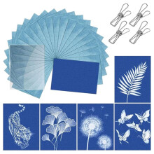 32-Teiliges A4-Cyanotypie-Papierset, Hochempfindliches Sonnenkunstpapier mit Acrylplatte und Klemmen für DIY-Naturdruckprojekte