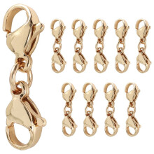 Double Lobster Clasp Extender Double Claw Connector Bracelet Extension Clasp for DIY Jewelry Making 10 Pcs (Gold)
