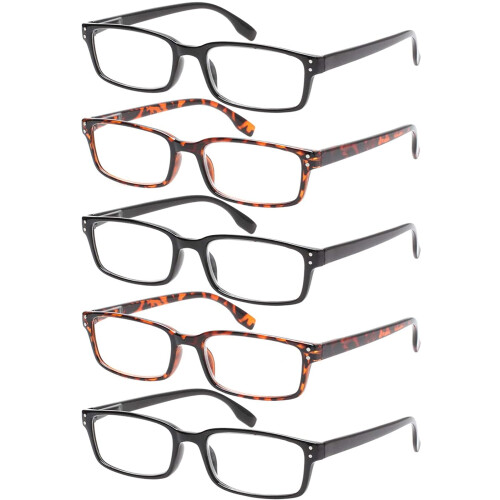 Blue Light Blocking Reading Glasses 5 Pack Anti Glare Spring Hinges Lightweight +0 Unisex