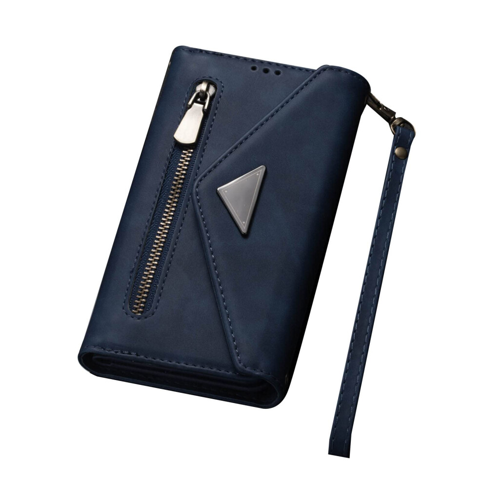 Wallet Case With Card Holder Zipper Pocket Kickstand And Wrist Strap For Samsung Galaxy S23 Ultra Blue 9330225001607