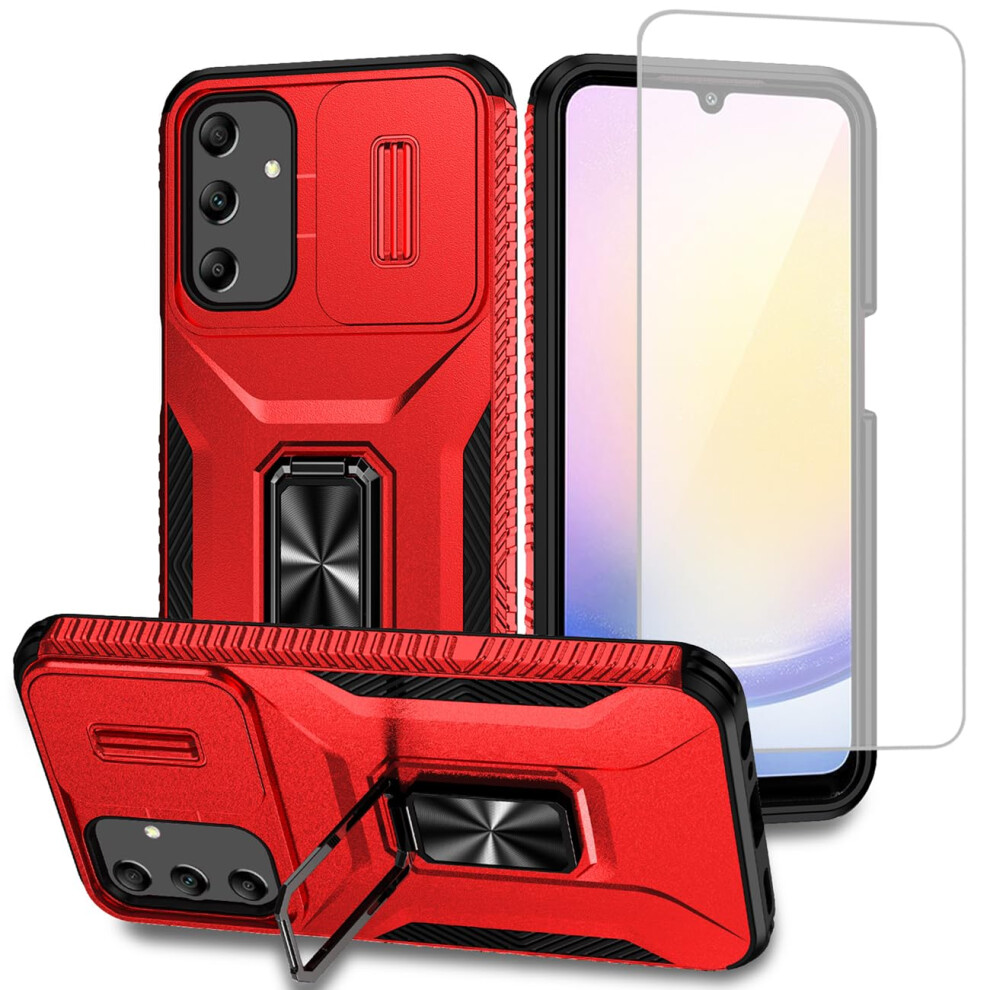 Case For Samsung Galaxy A25 With Sliding Camera Cover, Magnetic Ring Kickstand, Shockproof Duallayer Protection And Tempered Glass 9330225001638