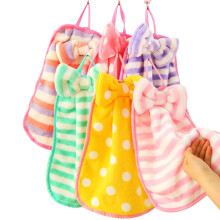 Hanging Hand Towels Set with Bowknot Design and Loop for Kids Bathroom Kitchen, 3 Pcs Random Color