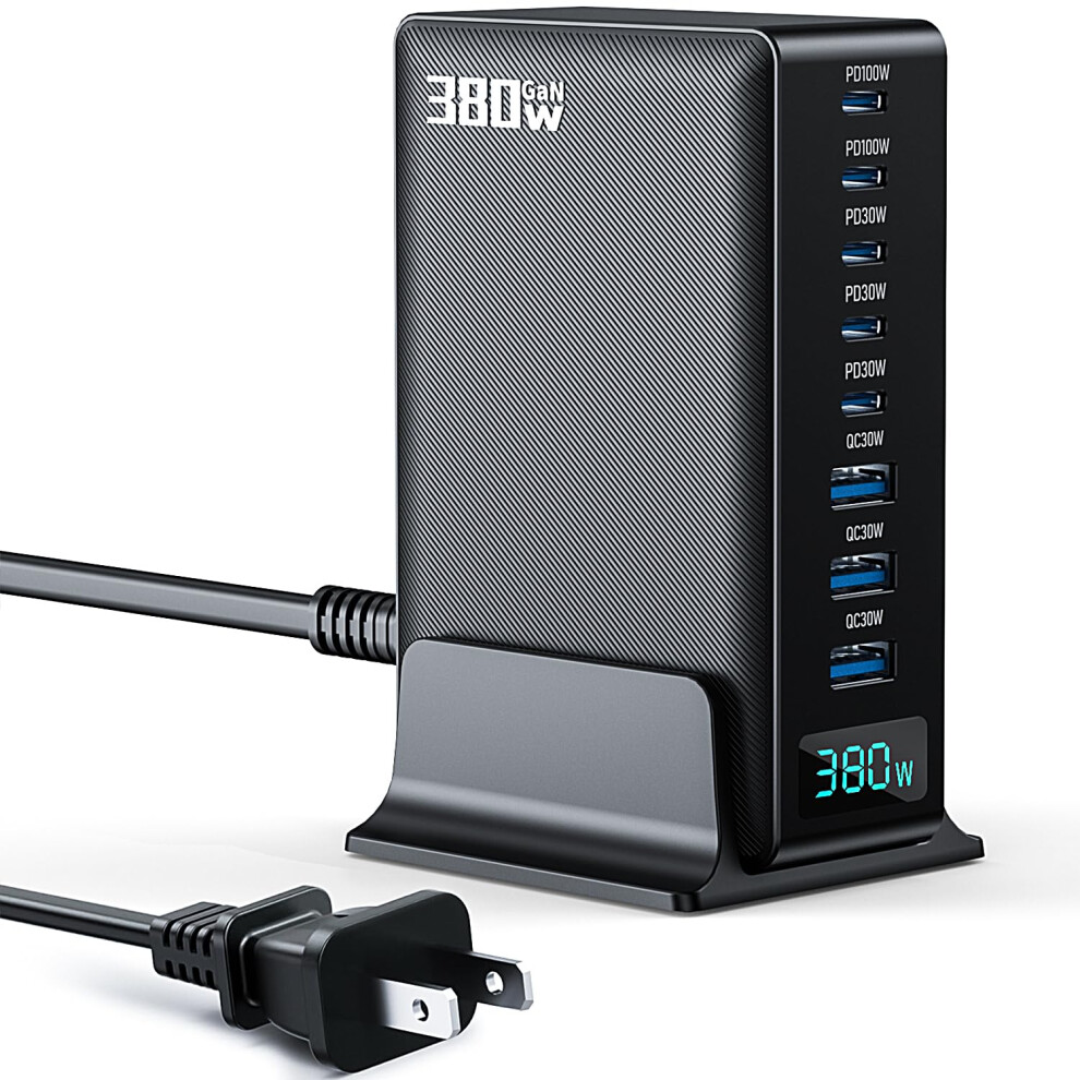 380W 8Port Gan Charging Station, Dual 100W Pd Usb C Charger Block For Laptop Phone Travel 9073542713470