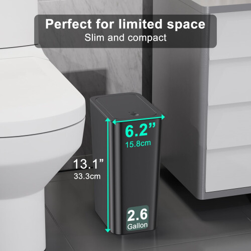 2 Pack Grey Bathroom Bin with Lid, Push Button PetResistant Trash Can for Small Spaces 1