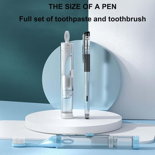 3 in 1 Travel Toothbrush with Builtin Toothpaste Container, Foldable Compact Design, Blue 2