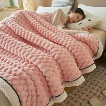 Soft Warm Polar Fleece Blanket Double Layer Thick Throw for Bed or Sofa Pink 1 Piece