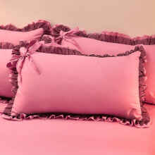 Queen Pillowcases Set of 2 Double Ruffled Soft Cotton 20x30 Bean Pink Bow Tie Pillow Shams